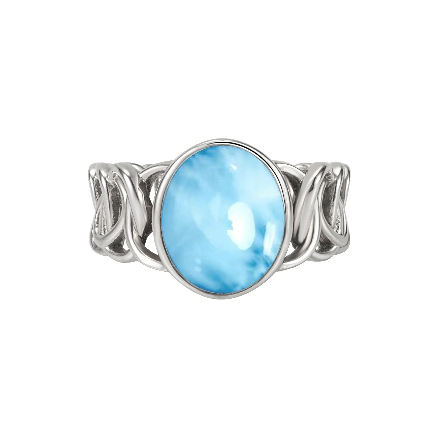 

New Design 925 Sterling Silver Gemstone Jewelry Natural Larimar Band Ring