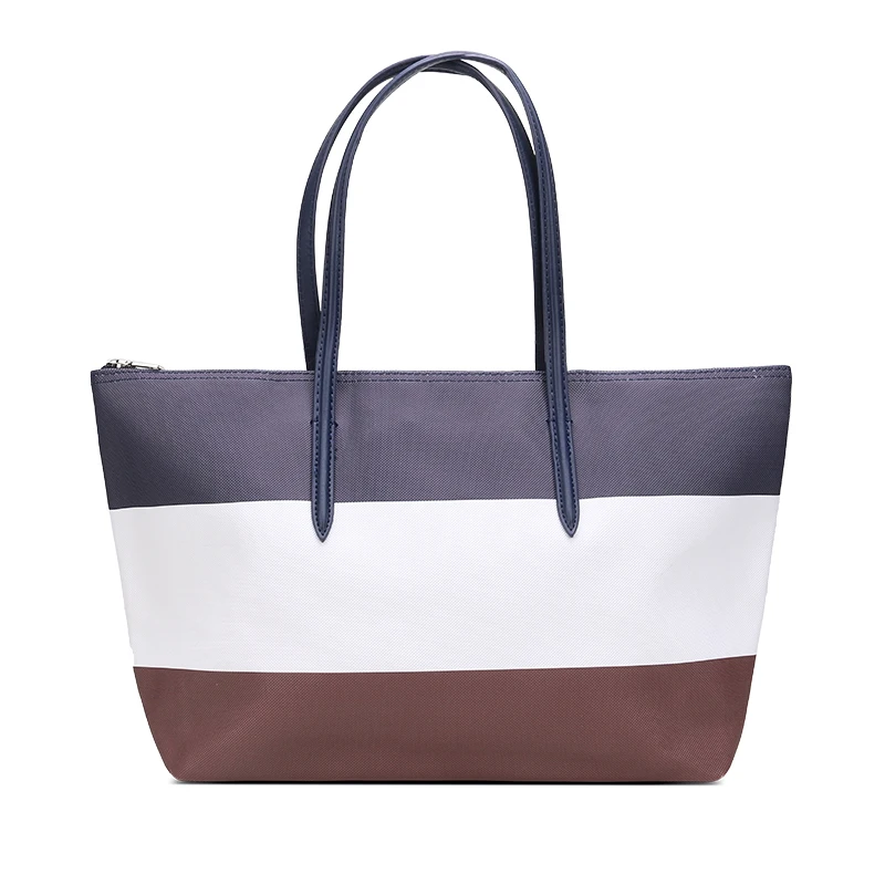 

Popular color contrast PU leather waterproof handbags leisure bag super large Stripe shoulder bag, Customized color