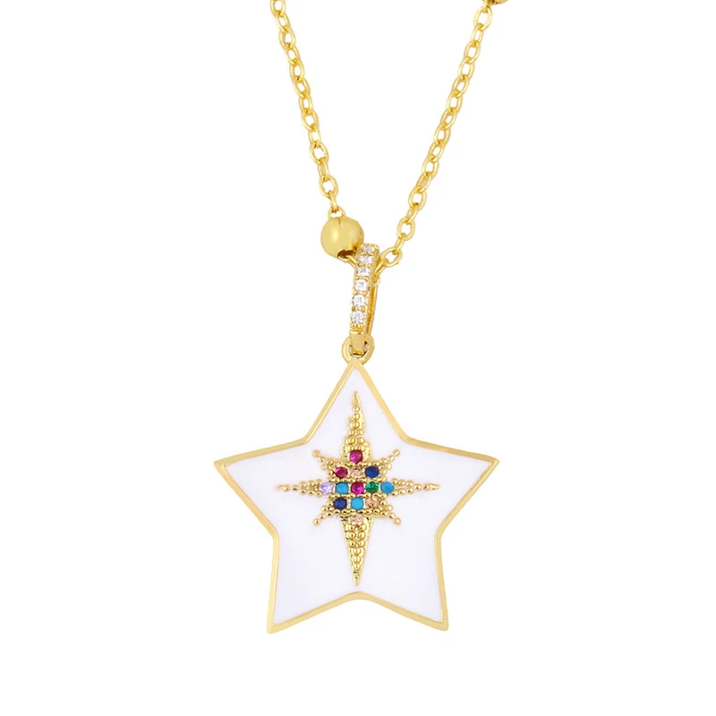 时尚圆形五角星项链项链满天星钻石项链