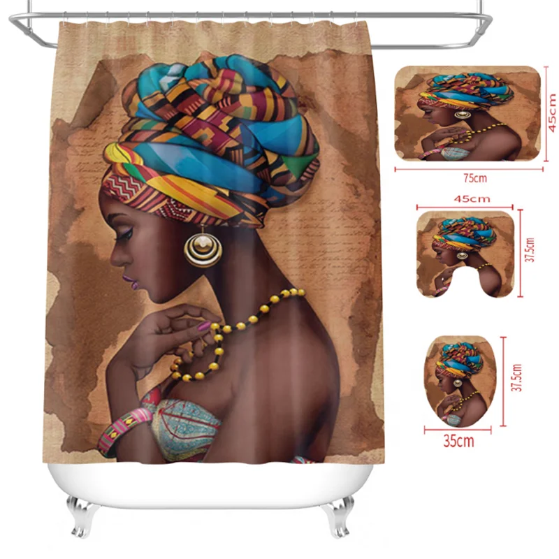 

i@home 3d digital print bathroom sets african american shower curtains set 4 pcs, Picture