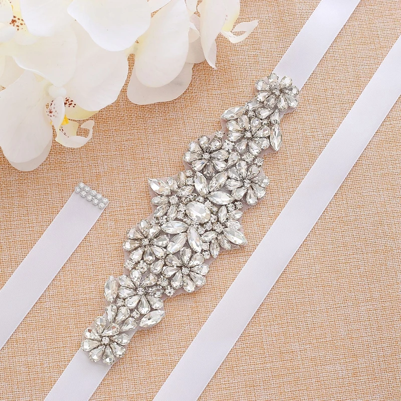 

Handmade Charm and Elegant Silver Gold Wedding belt Rhinestone Crystal Beaded Applique Decoration Bridal Sash Belt