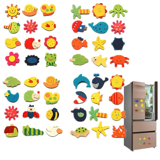 

12pcs/lot Wooden Refrigerator Magnet Fridge Stickers Animal Cartoon Colorful Kids Toys for Children Baby Educational 40% OFF