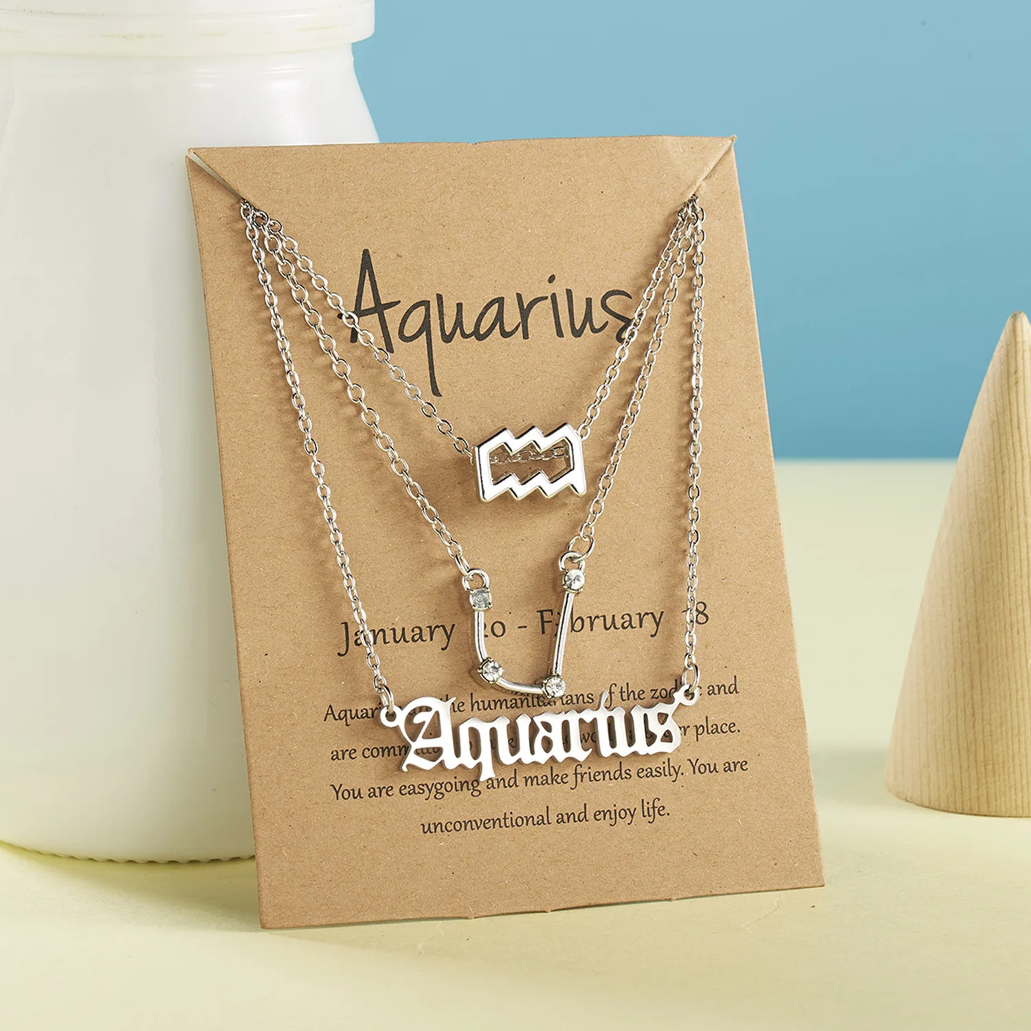 

Hot sale style 3 piece set 12 zodiac jewelry pendant necklace set, Gold silver