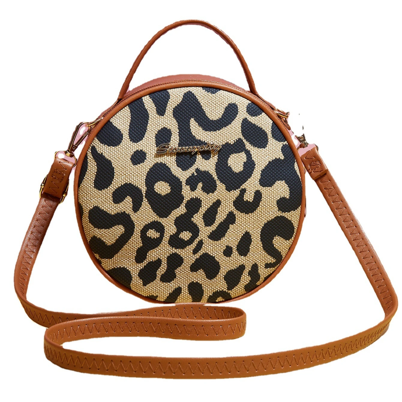 

2021 new leopard print female round handbags women fashion shoulder messenger bag, As picture