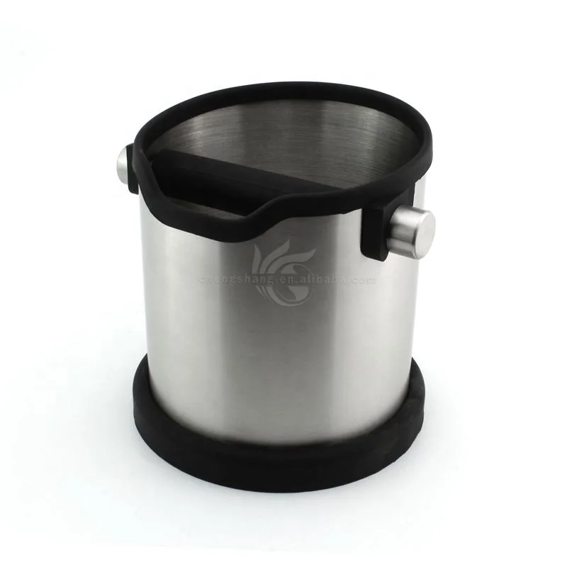 Amazon hot sale Stainless steel and silicone round coffee knock box Coffee Bucket Stainless Steel Knock Box