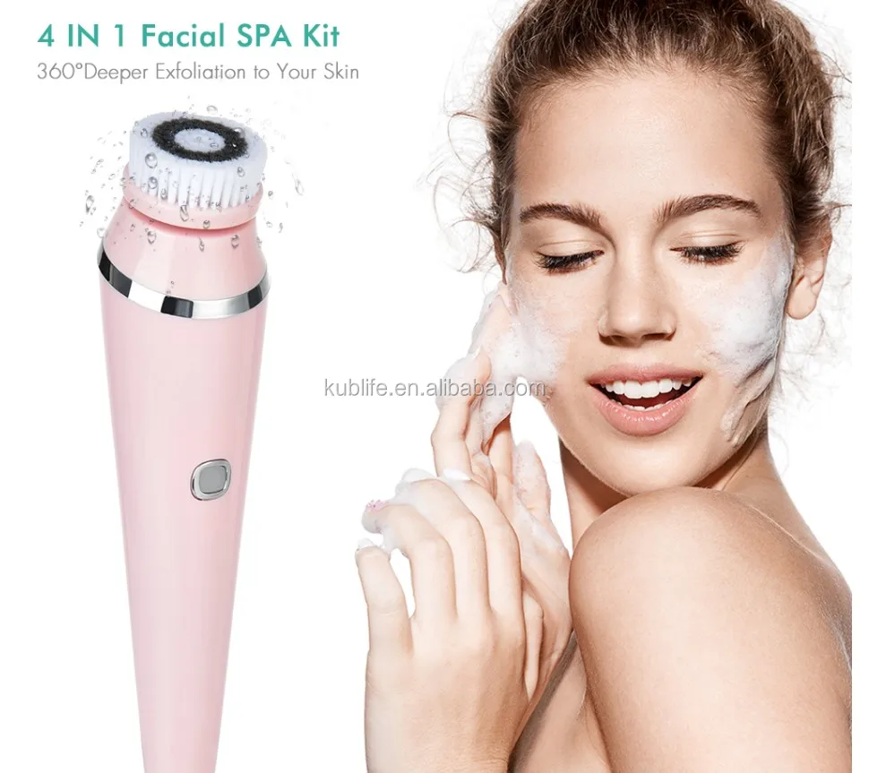 

Facial Cleansing Brush with 4 Heads for Deep Scrubbing and Gentle Exfoliation IPX7 Waterproof, White