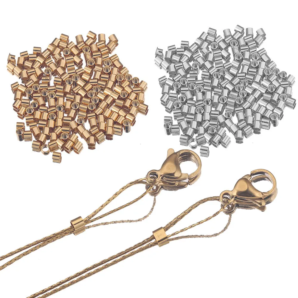 Stainless Steel PVD Gold Inner 1.5/2/2.5 mm Single Wire Rope Clip Clasps jewelry connector no tarnish for Diy Necklace making