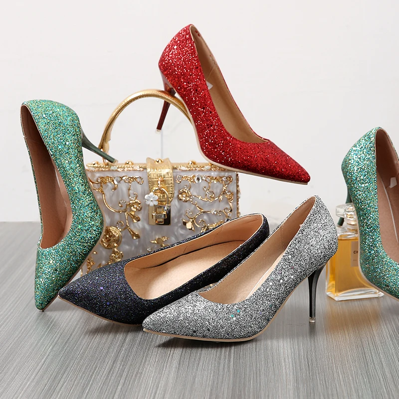 

Green Sparkly Evening Party Shoes Sequins Sexy Pumps Heels, Red,black,silver,cyan