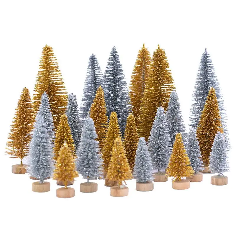 

3cm-12.5cm Mini Christmas Trees Desktop Decoration Sisal Trees Bottle Brush Small Pine Trees Christmas Decoration