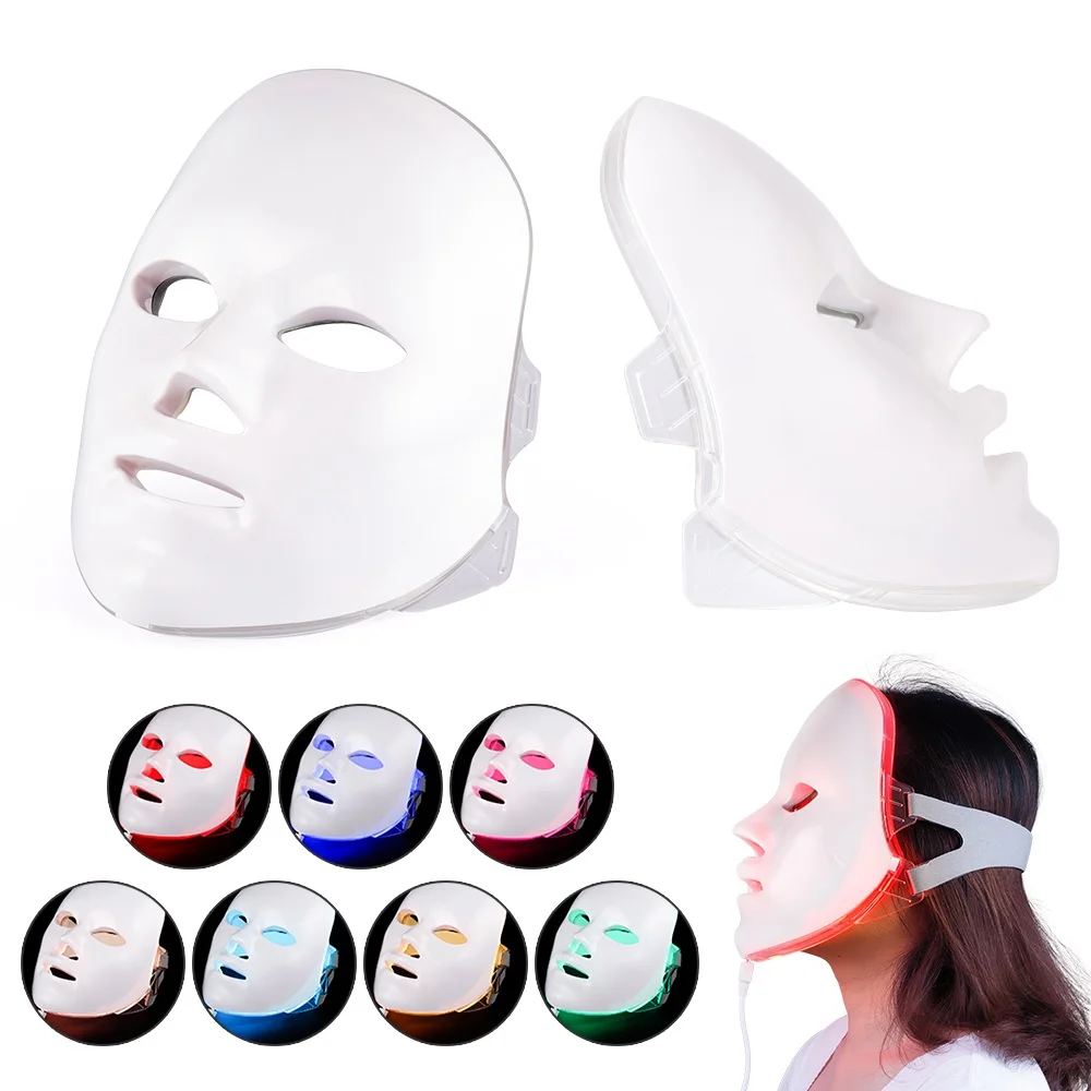 

Manufacturer Wholesale 7 Color Led Photon Light Therapy Machines Home Use Facial Beauty Mask with Neck for Facial Skin Care, Whtie