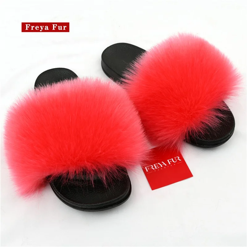 

Quick Shipping Wholesale Price Open Toe Fluffy Faux Fur Slippers For Women