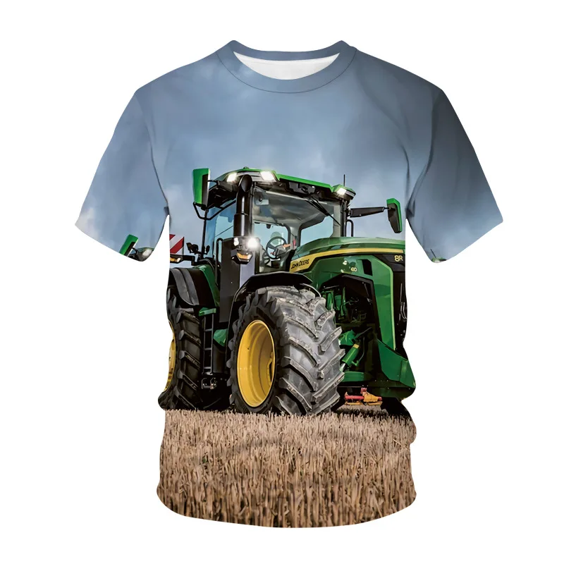 

Summer Train Tractor Digital Printed 3D Printed Men's Round Collar Short Sleeve T-Shirt