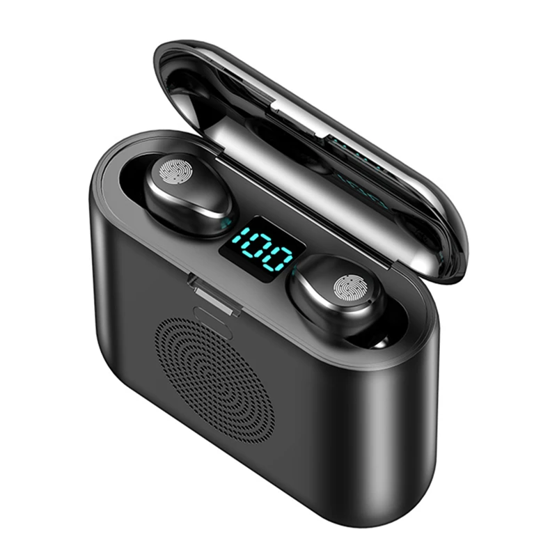 

3 in1 Wireless Earphone Earbuds with speaker 2000mah powerbank, BT earplug auriculares wireless headphone tws F-9, Black