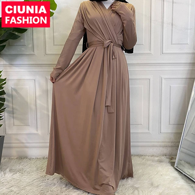 

6421# Abaya Muslim Dresses Modest Daily Wear Plus size Soft Jersey Plain Pleated Long Dress, Beige/green/wine/ brown/navy/pink/black