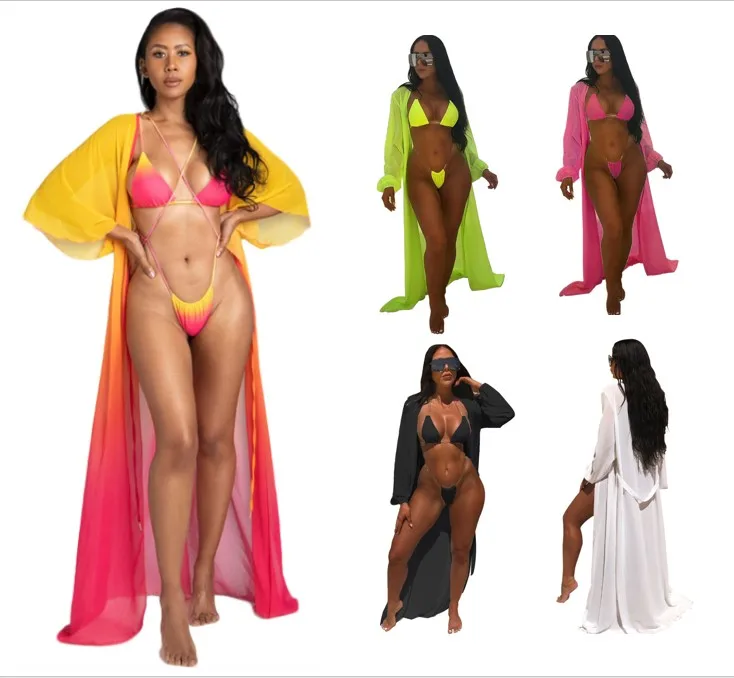 

Gradient bikini women 2021 summer beachwear sexy woman swimwear cut out bikini set push up swimsuit 3pieces swim wear cover ups, As the pic