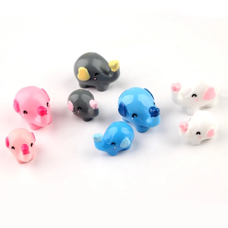 

hot sale 2 sizes colored decorative 3d miniature animal resin elephant charms for keyring