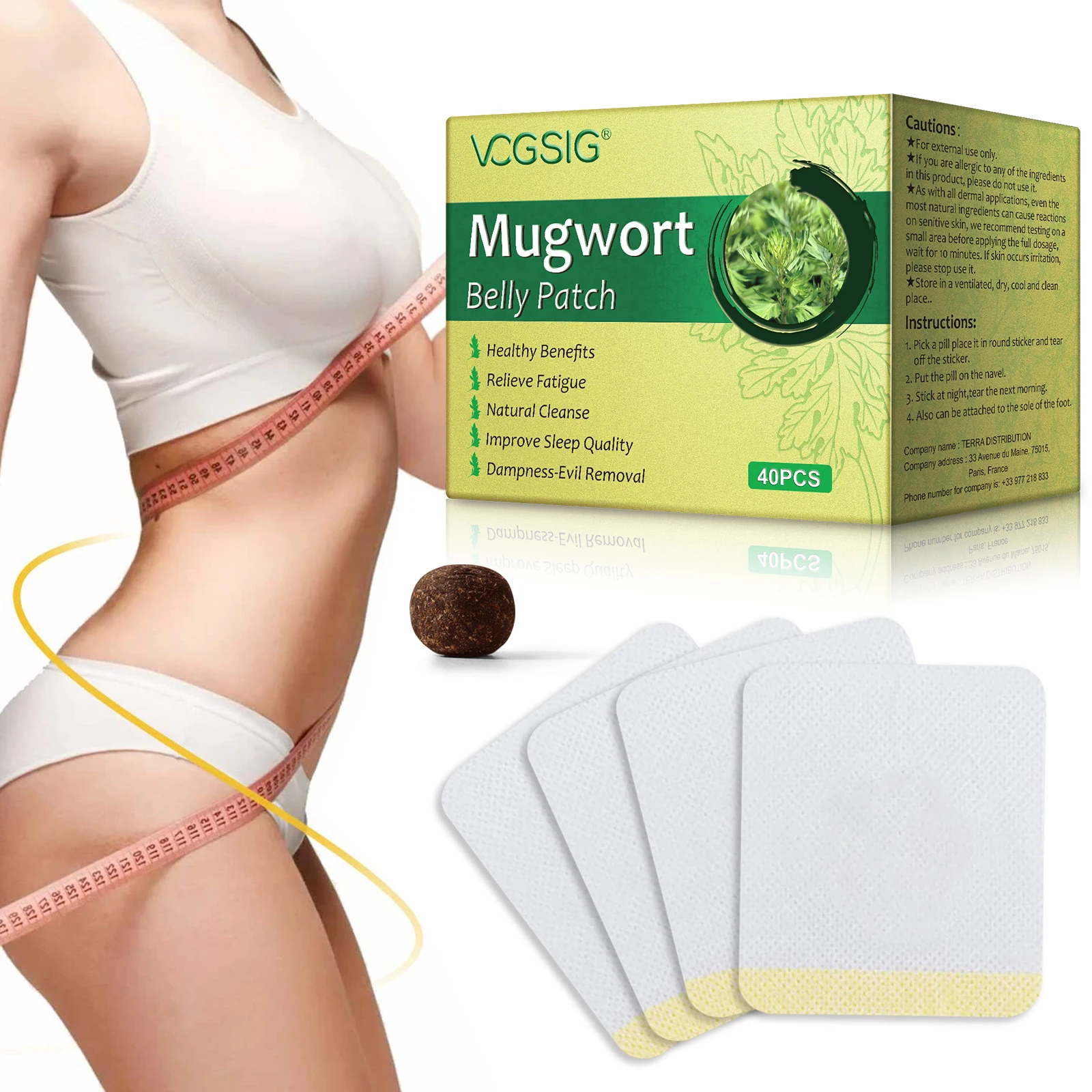 

VOGSIG 40 Pcs Chinese Herbs Healthy Detox Relieve Fatigue Wormwood Navel Slimming Mugwort Belly Button Patch