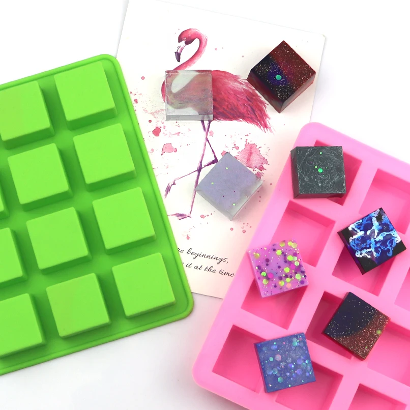 

6009 factory free sample 12 hole square shape silicon chocolate moulds, silicon resin mold, silicone ice cube tray