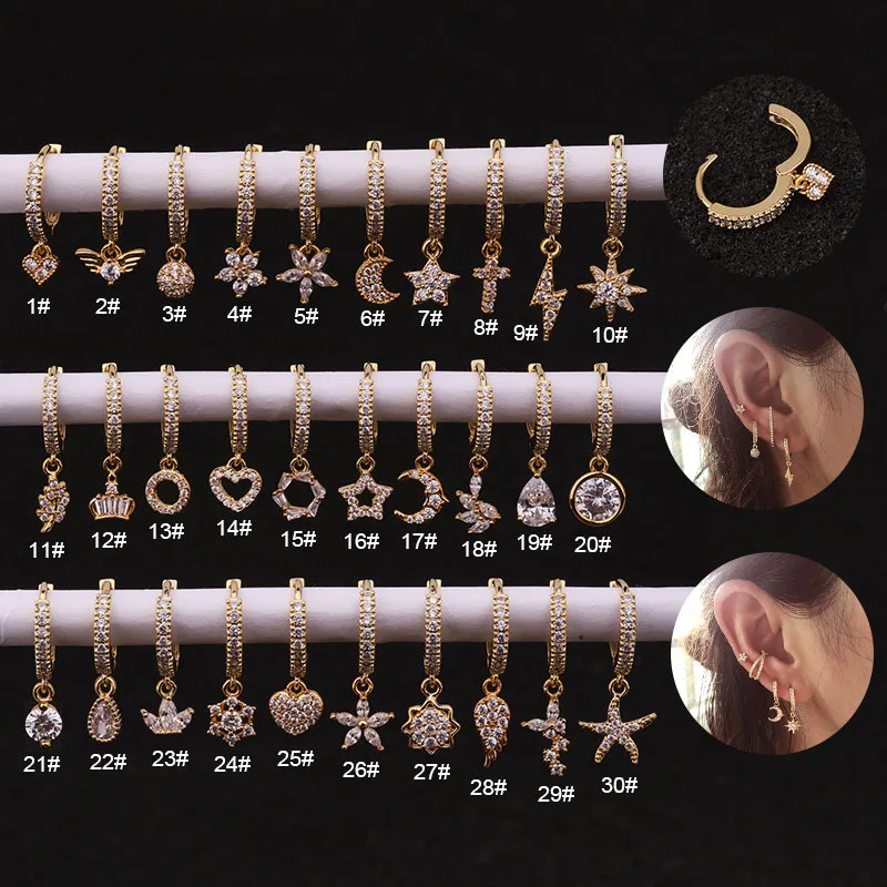 

Gold lightning ear cartilage huggies earrings zircon stainless steel ear stud jewelry creative hoop earring women