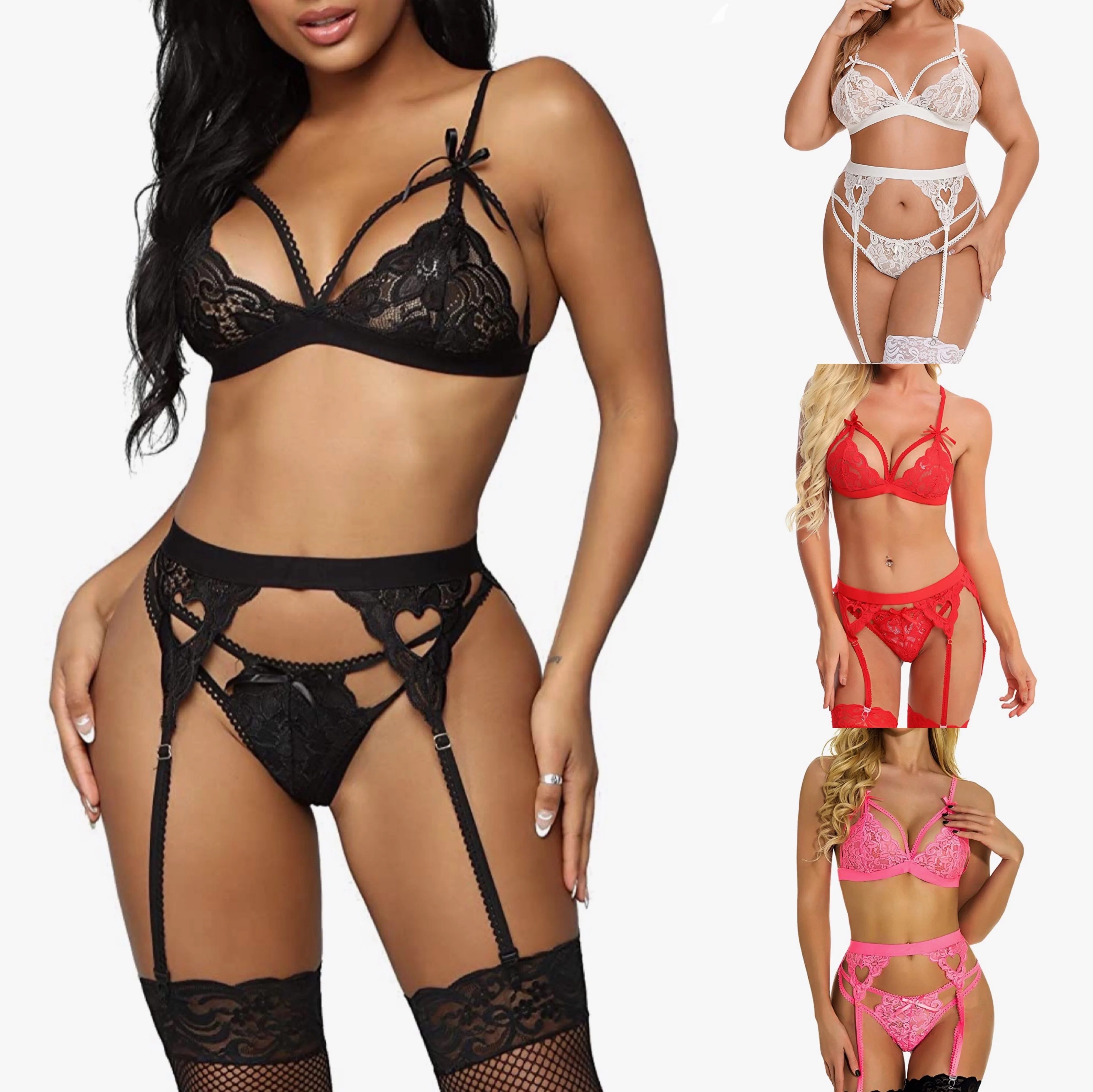 

Amazon Hot Sale Plus Size Erotic Lingerie Outfits 3 Piece Heart Langerie Sets Lingerie Sexy Bodysuit Women Suppliers Lingerie, Picture shows