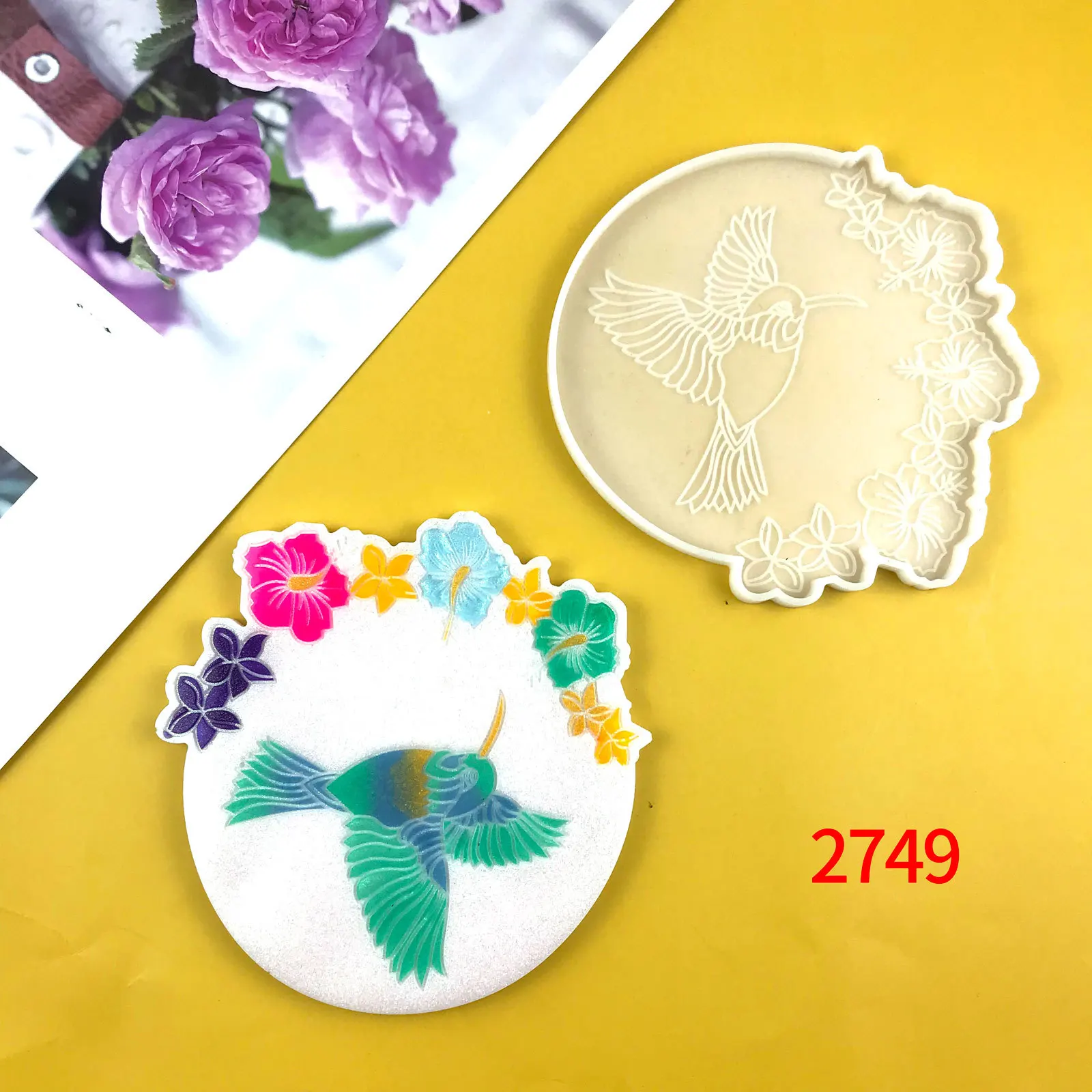 

DIY hummingbird flower coaster silicone moulds making resin tray coaster silicone molds, Random