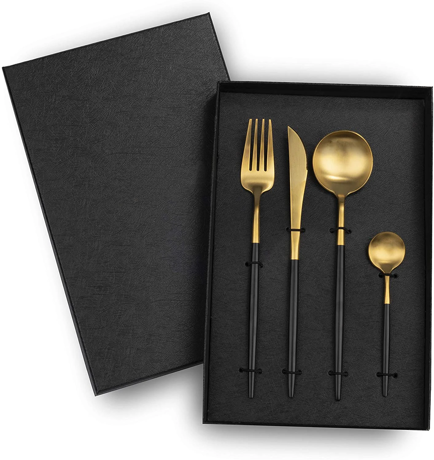 

Hot Sale Western 4PCS Portugal Spoons and Forks Set 304 Stainless Steel Gold Cutlery Set, Silver/gold