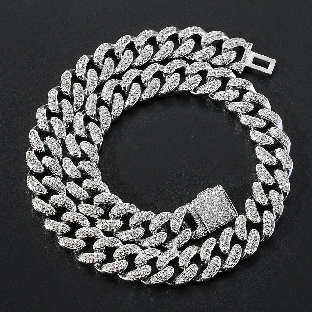 

Cubana Cadenas Para Hombre 15mm Heavy Copper 18k Gold Plated Two Row Zircon Diamond Cuban Link Chain