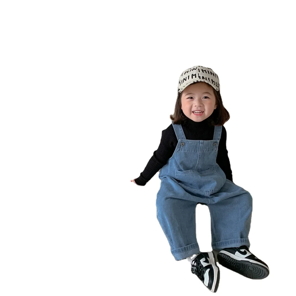 

Autumn and spring kids suspender pants baby boys and girls' loose jeans children long denim overalls