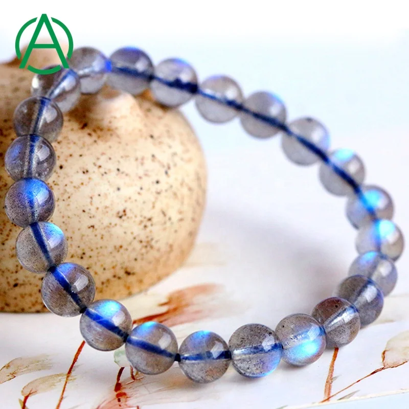 

ArthurGem Natural Labradorite Bracelet Shinny Grey Moonstone Bracelet Labradorite Stone Beaded Bracelet for Women Men, 100% natural color