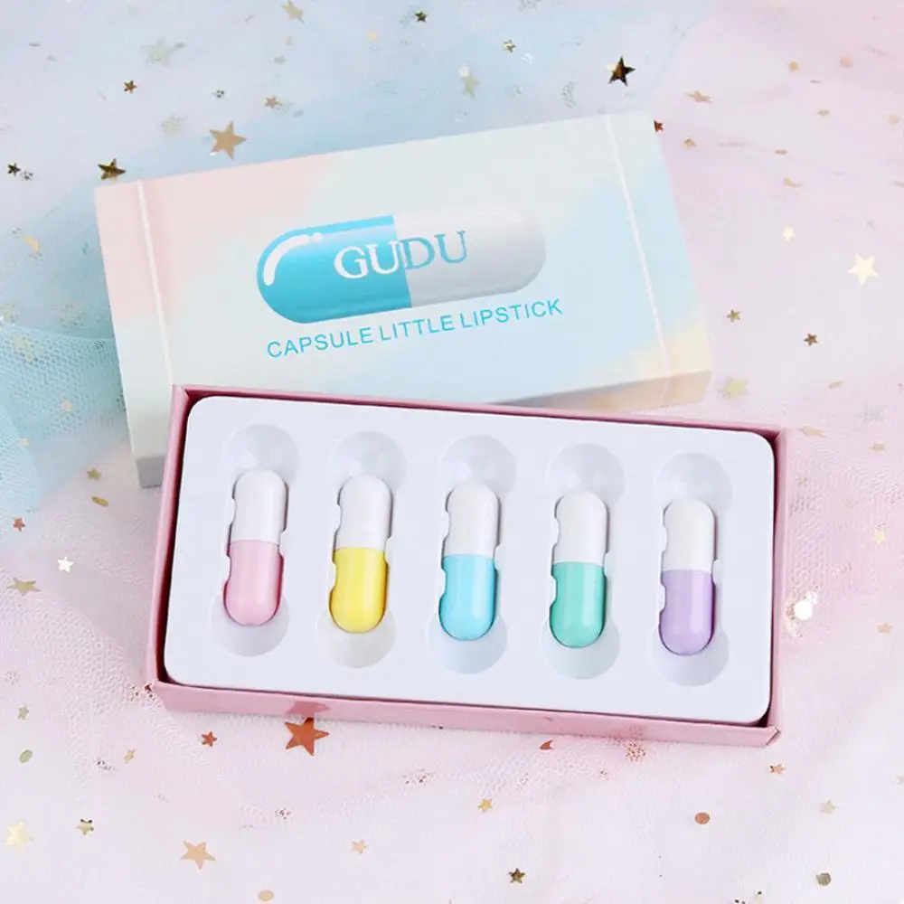 

GUDU Popular Brand Women Makeup 5PCS Capsule Lipstick Waterproof Long Lasting Women Gift Cosmetic Beauty Ladies Makeup Popular, 5color/box