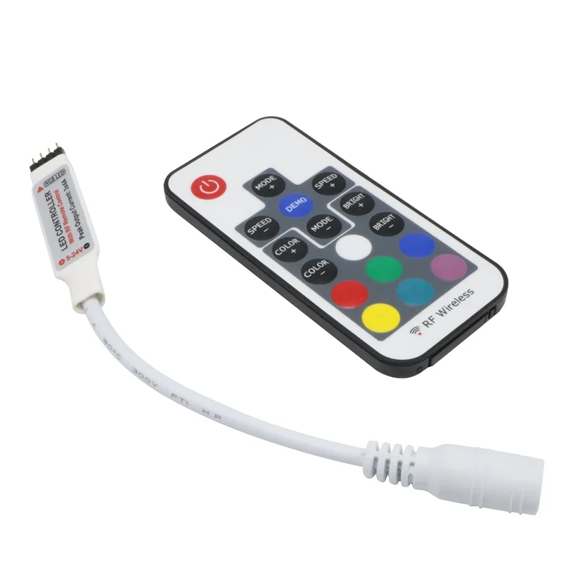 

Mini 17 Keys RGB RF Wireless LED Controller for SMD5050/3528 RGB LED Strips or LED Tape Lights, White