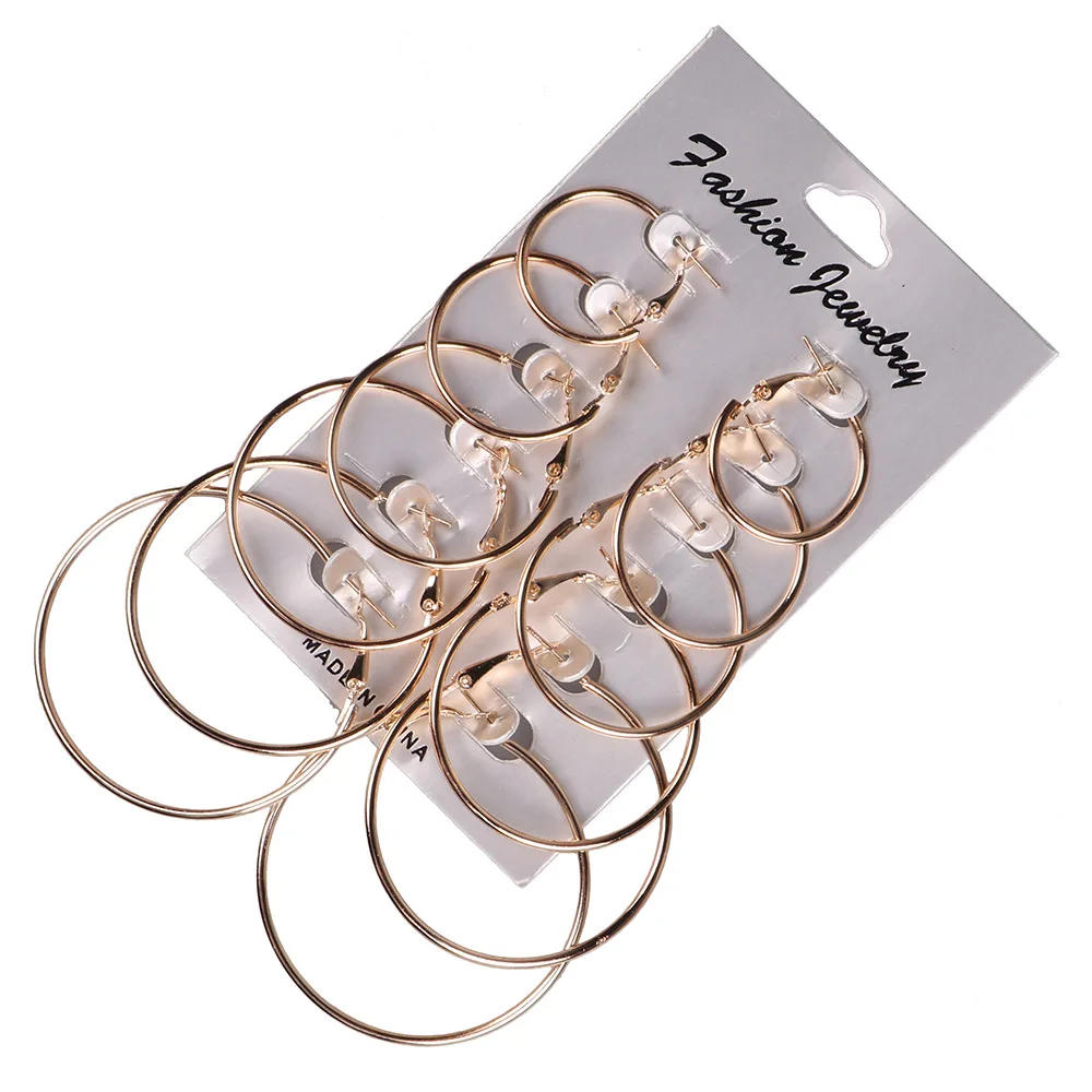 

Factory Direct Jewelry Set Wholesale Top Selling Metal Trendy 6 pairs Minimalist Hoop Earrings Set For Girls Women