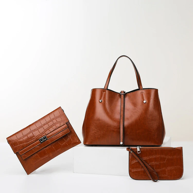 

EG657 2022 wholesale custom logo vintage handbag leather ladies 3 in 1 crossbody hand bag