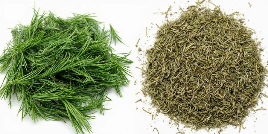 Fresh dill and dried dill compared visually