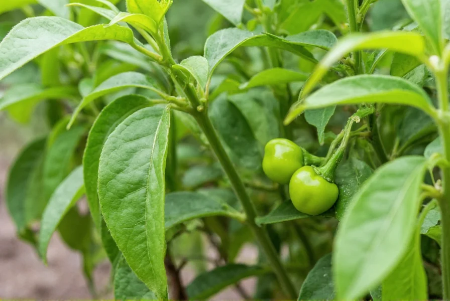 Healthy pepper plants growing in garden with vibrant green leaves and developing fruit