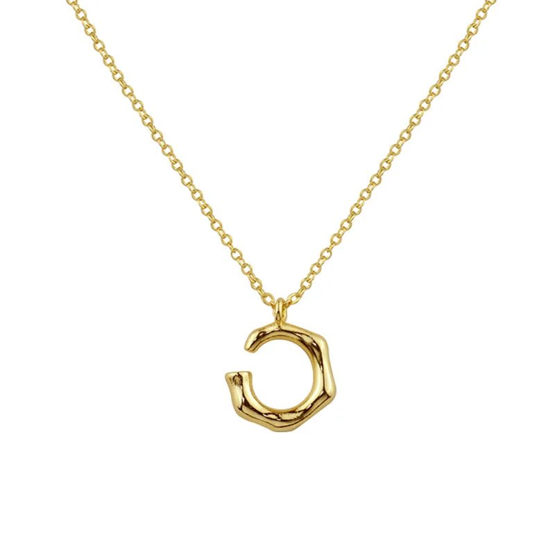 

Women Jewellery Gold Plated/Rhodium Plated Brass Hollow Irregular Geometric C Letter C Shape Pendant Necklace