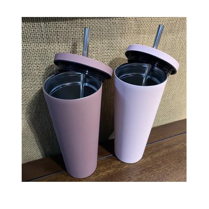 

China Wholesale Water Cup With Straw Monochrome Double Wall Stainless Steel Water Cup