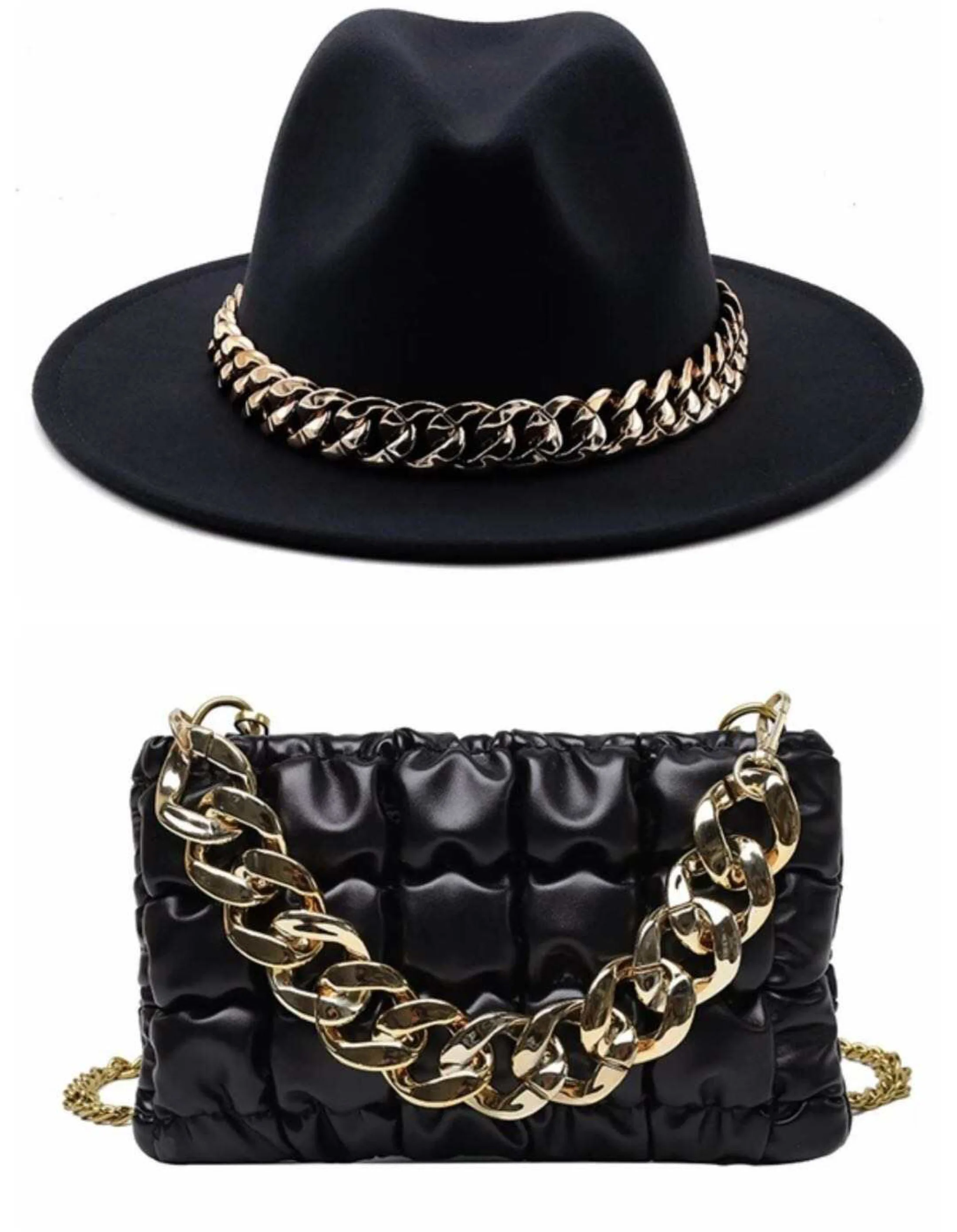 

Hats Bags Sets 2022 Ladies Small Square Quilted PU Leather Handbags Women Hand Purses Girl Metal Chain fedora hats and purses