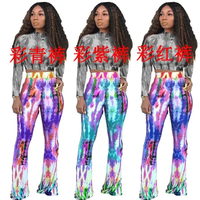 

F11316A Fashion tie dye high waist casual long pants for ladies, 1/2/3
