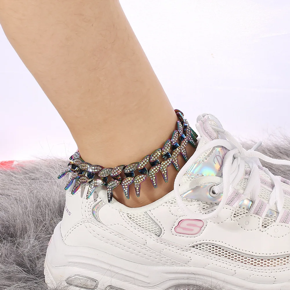 

Fashion Retro Alloy Rhinestone Anklets Geometric Diamond Cuban Foot Chain Cuban Link Anklets, Gold/silver/black/multi