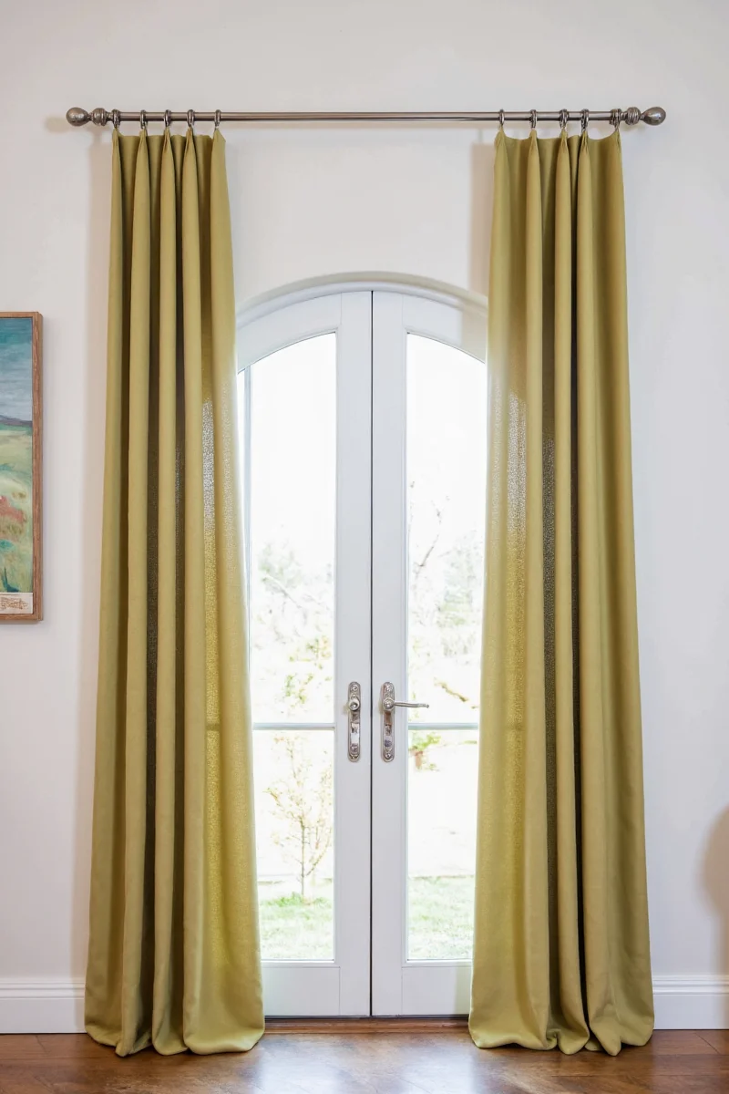 Beautiful arched window with soft flowing curtains