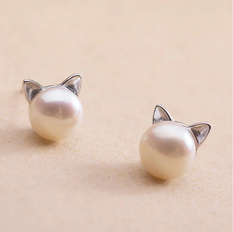 

China Jewelry Wholesale Gold Plated Custom high quality beautiful pearl cute cat stud earrings