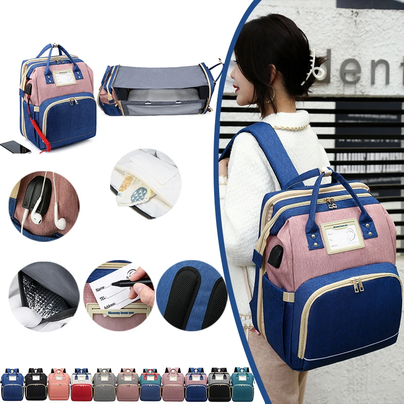 

Diaper Bag Backpack With Crib Multifunction Travel Back Pack Maternity Baby Changing Bags With Foldable Baby Bed