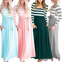 

Best selling wholesale New Style stripe round collar long sleeve casual Women Dress