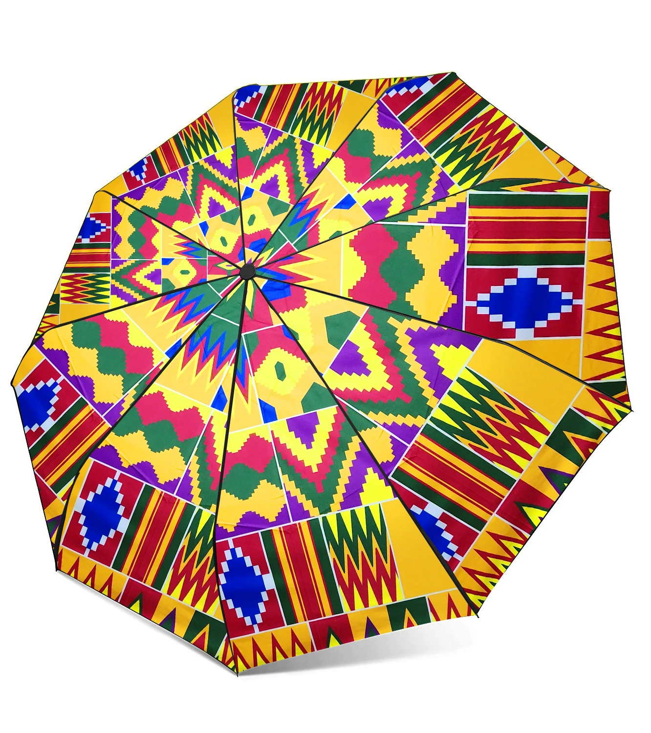 

Factory Wholesale African Wax Print Auto Folding Grip Handle Umbrella UV Protection 3 Fold Umbrellas, Customized