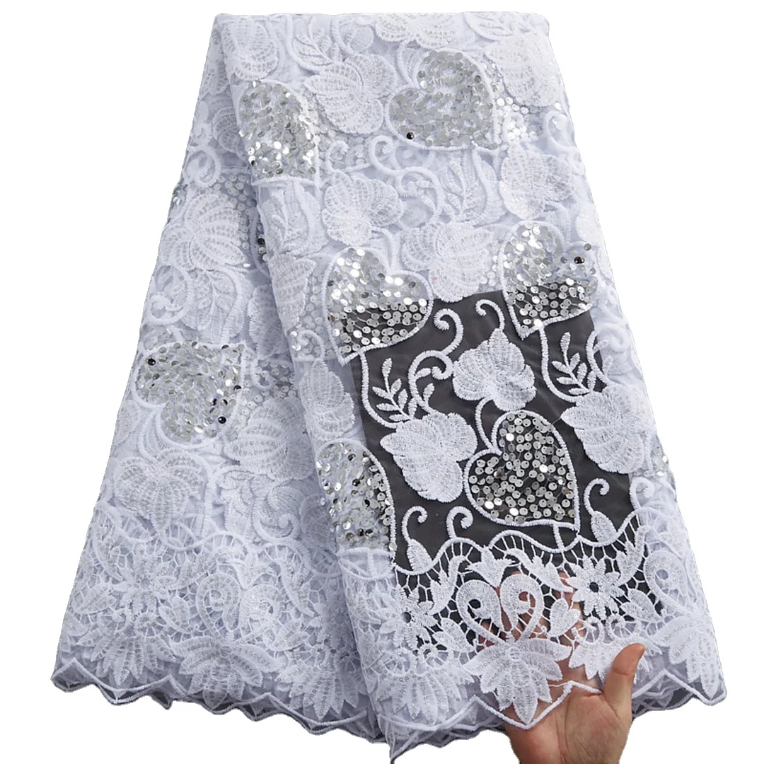 

Free Shipping Afriacn Fabrics With Sequins Embroidery Milk Silk Lace With Sequins Nigerian Lace Fabric 2446