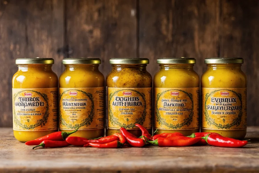 Peruvian yellow pepper paste jars alongside fresh peppers and common substitution options arranged on a rustic kitchen counter