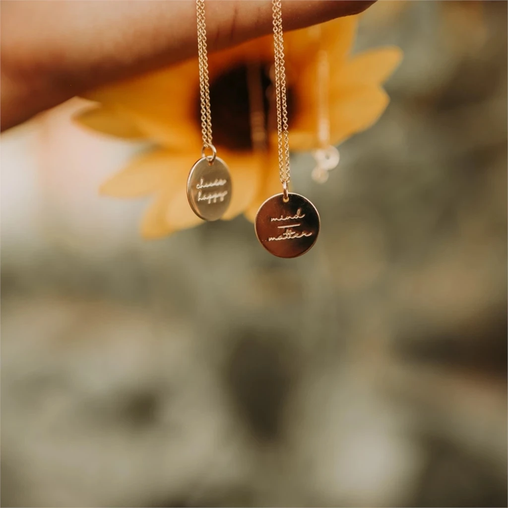 

jewelry stainless steel Inhale Exhale Disc Necklace Fashion Gold Plated Disc Drop Necklace Design Dangle Geometric charm, Picture