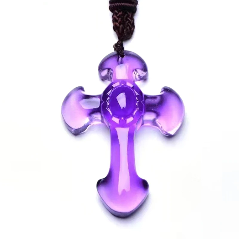 

Wholesale Healing Crystals Carved Ice Obsidian Cross Necklace Handcarved Cross Pendant