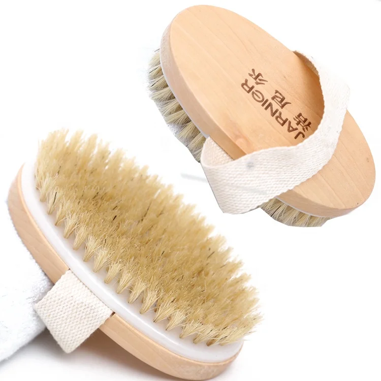 

Wholesale Custom Logo Oval Shape Handheld Boar Bristle Bath Exfoliating Brush Wooden Dry Skin Body Brush